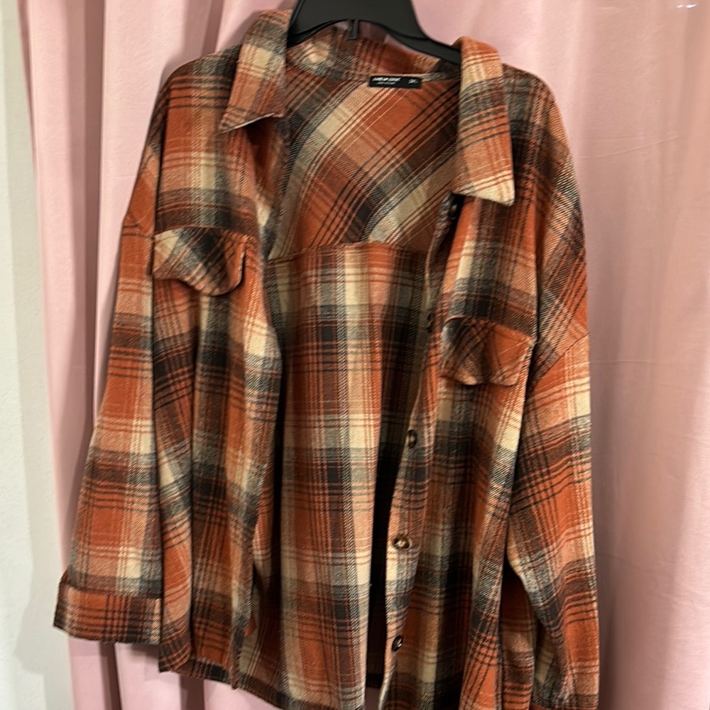 Plus size shacket Plaid Button-Up